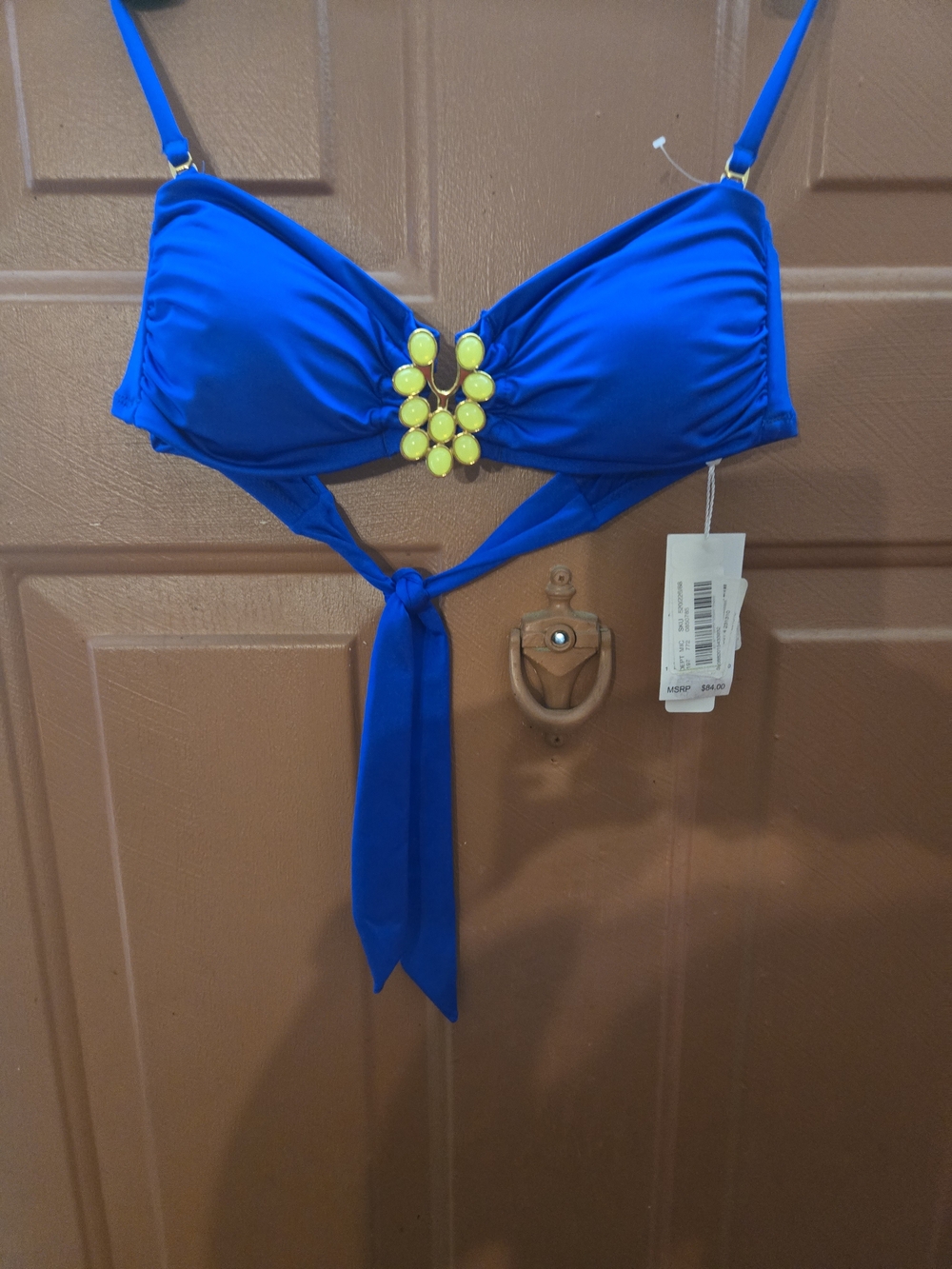 Trina Turk Royal Blue Bikini Top with Yellow Gem Accent